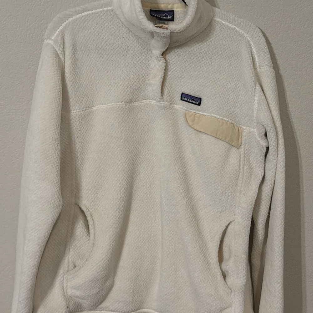 Patagonia Sweater Women XL White Snap T Pullover Fleece Camping Fishing Hike